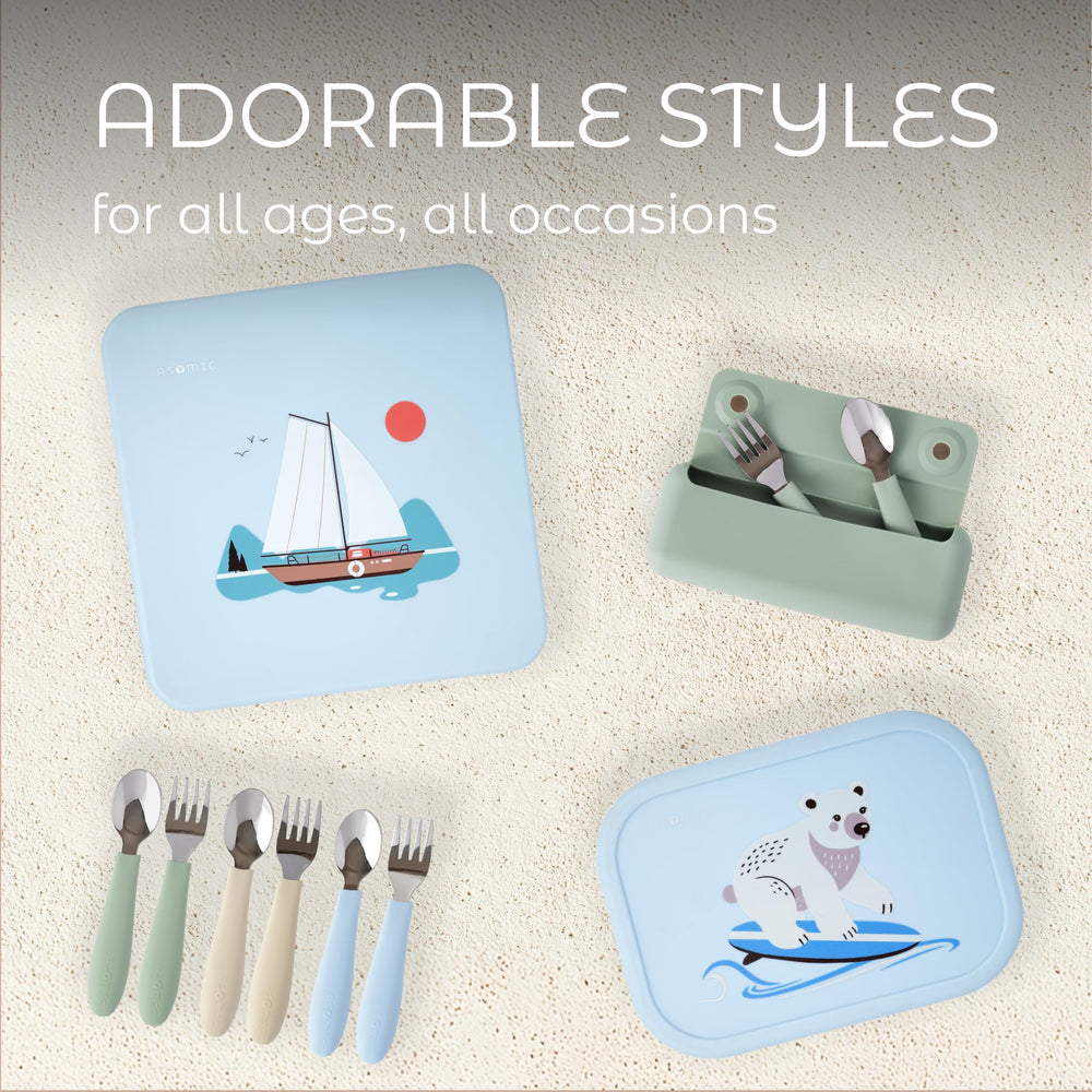 ASOMIC colorful utensils encourage independent eating with cheery, kid-friendly design.