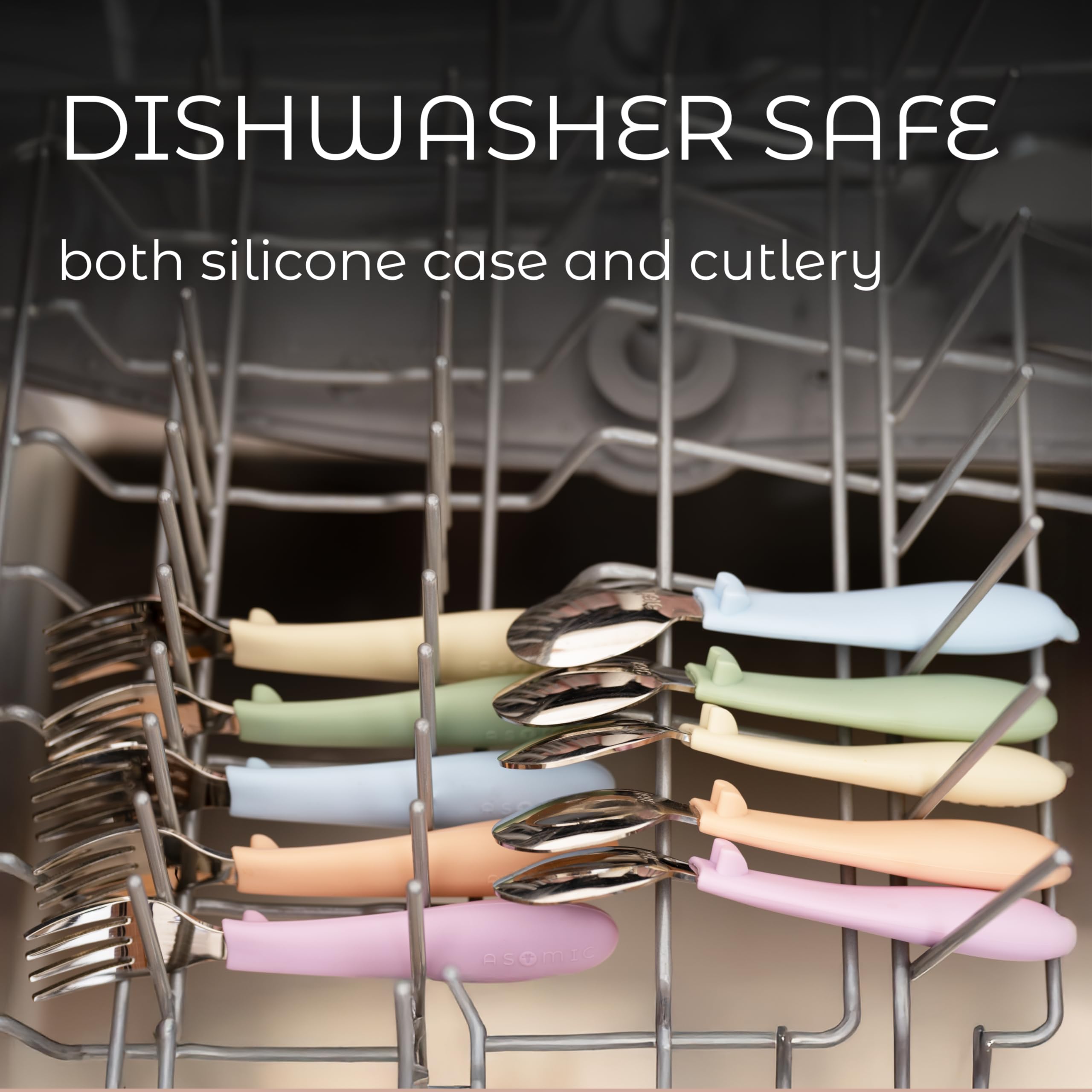 ASOMIC dishwasher-safe toddler utensils: easy cleaning after daycare lunches.