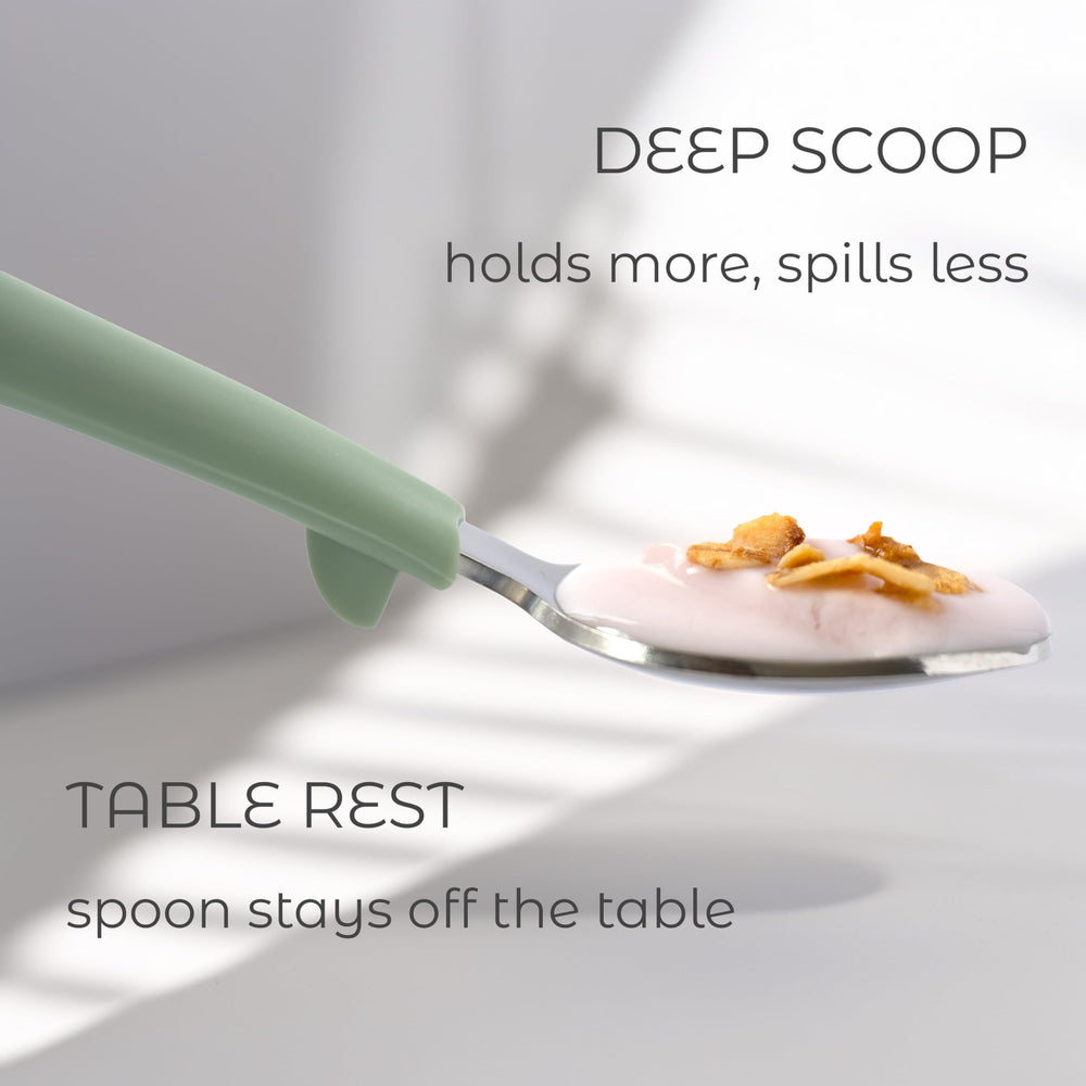 ASOMIC built-in table rest design keeps spoon tip off the table for hygiene.