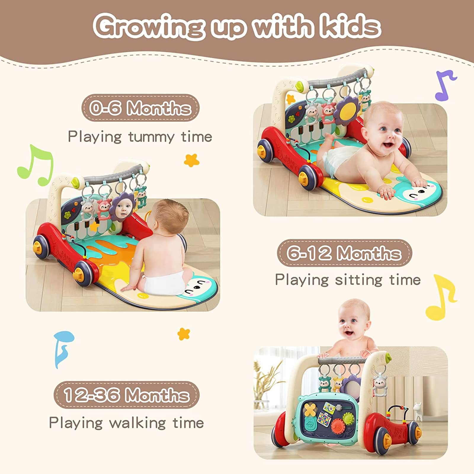 Asou Baby Gym Play Mat with four piano keys for rhythmic exploration.