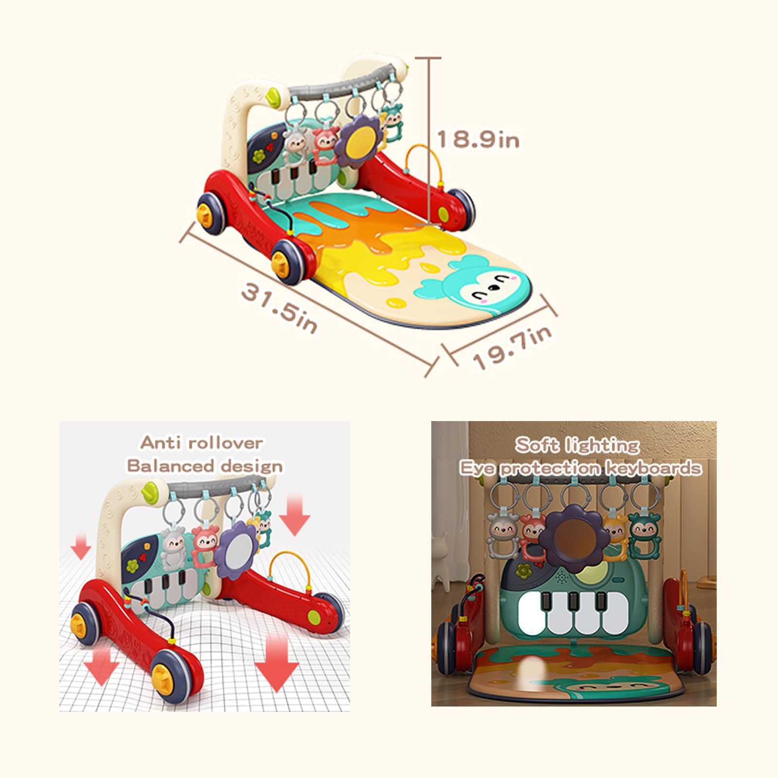 Asou Baby Gym Play Mat thick soft fabric provides comfy play surface.