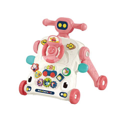 Asou pink activity-table focus image demonstrates lights, sounds, and toy car for interactive play