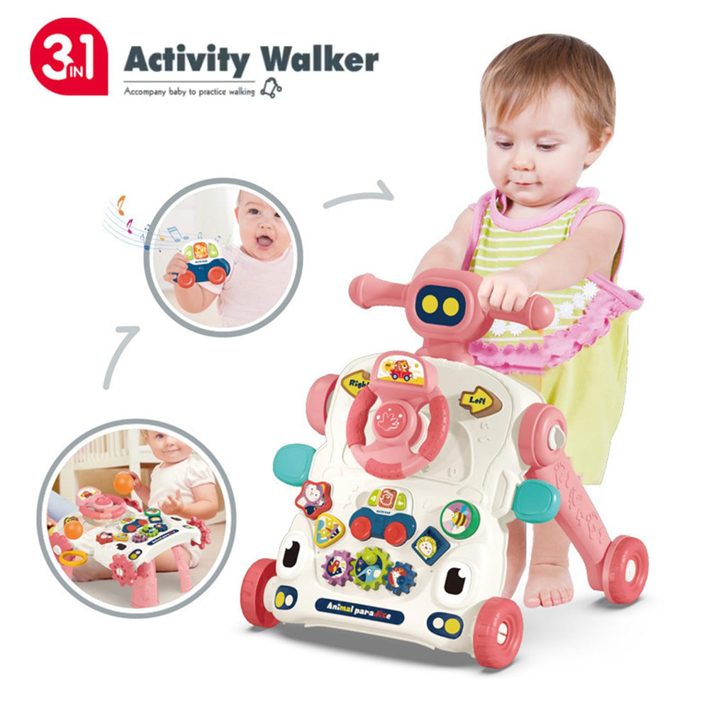 Asou 3-in-1 pink sit-to-stand view shows engaging activity table for learning shapes