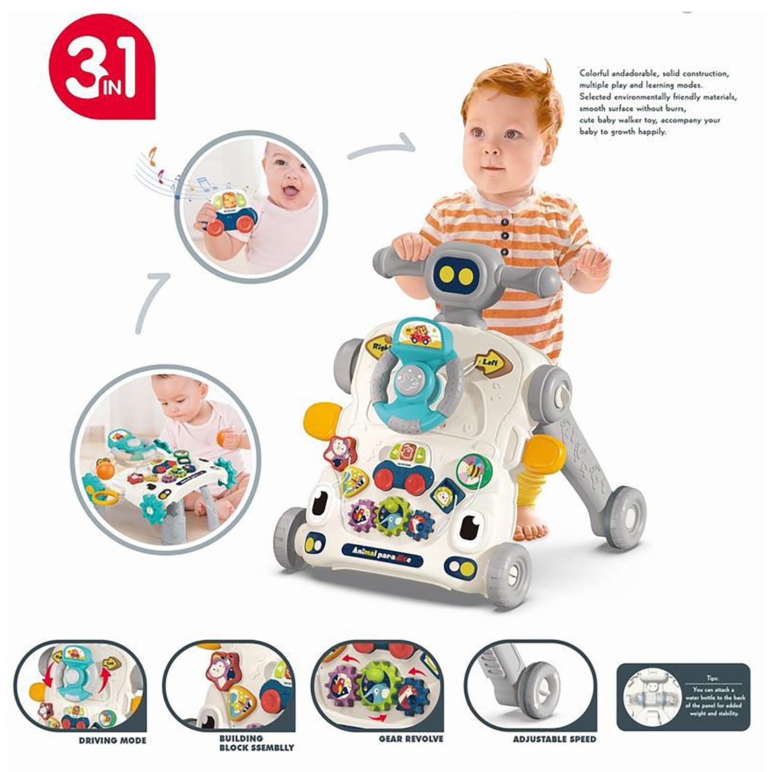 Asou activity-table image highlights shapes, colors, and sound for sensory development.