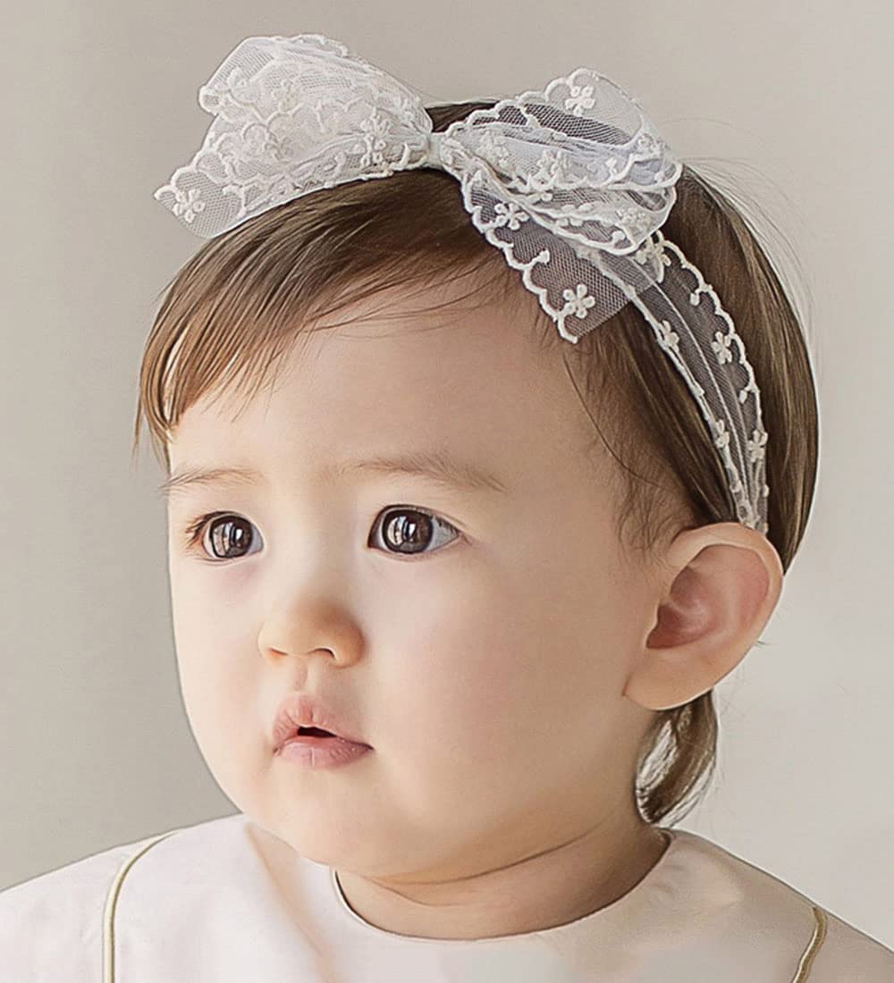 Asphinien baby bow headband lace style1 showcases a soft, stretchy fit for daily wear.