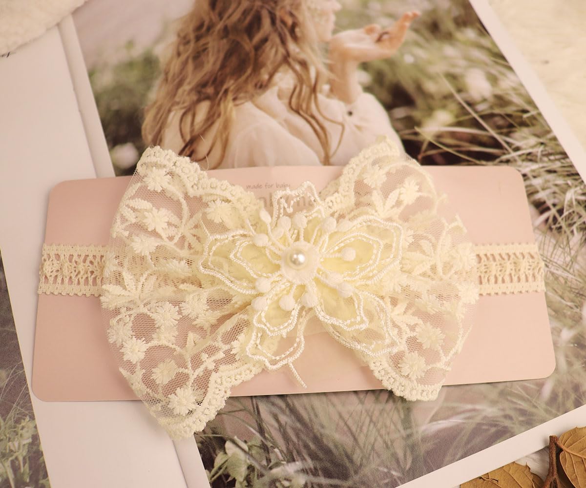 Asphinien lace big bow headband, adjustable elastic for comfortable all-day wear