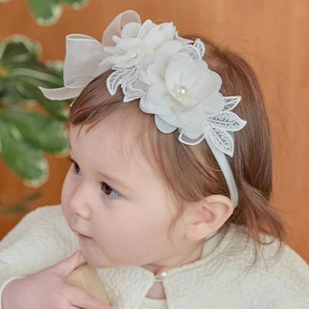 Asphinien lace big bow headband featuring floral pattern for soft baby photoshoots.