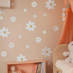Astrkiz daisy wall decals 32-piece set applied to wall for easy room refresh