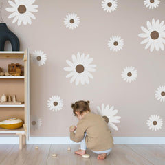 Astrkiz daisy wall decal applied to wall brightens a girl's room with white blooms