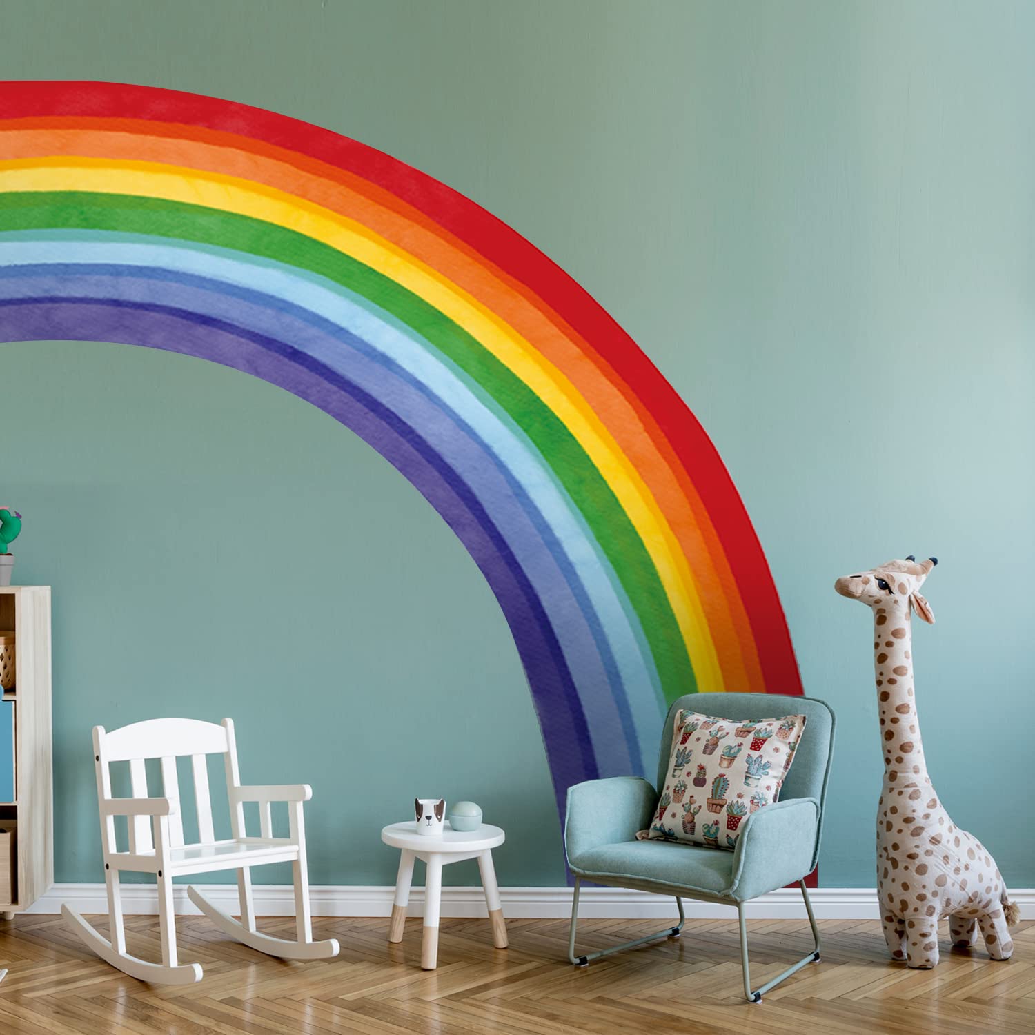 Astrkiz rainbow decal under varying lighting demonstrates bright mood in any room.