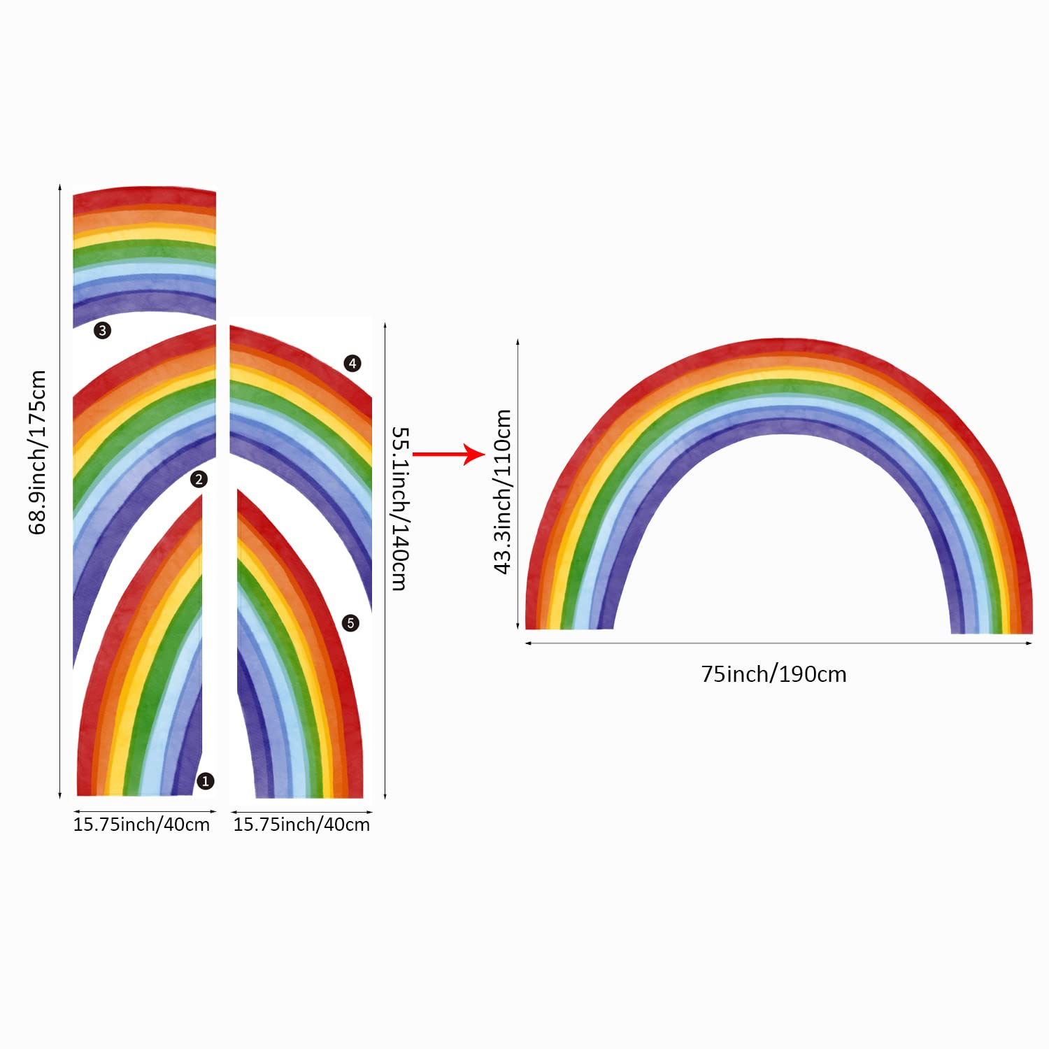 astrkiz rainbow wall decal panel 4 — water-resistant finish cleans easily with a damp cloth.