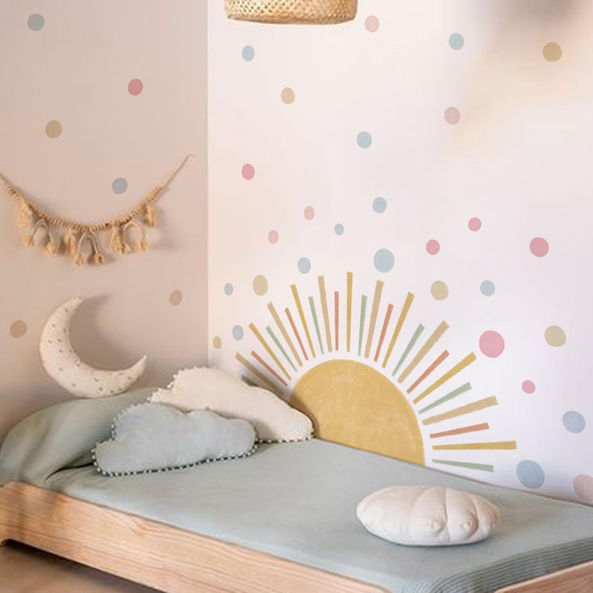 astrkiz Vibrant half sun wall decal brightens a girl's room with a cheerful sunrise