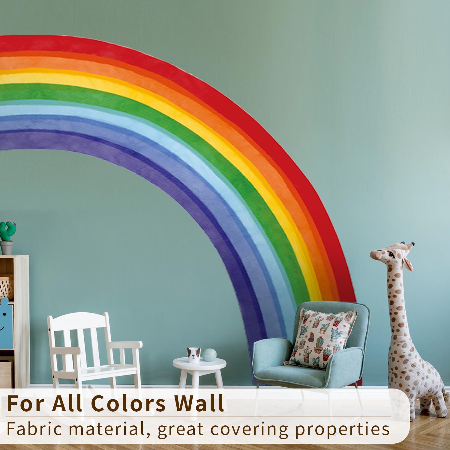 Astrkiz watercolor arches mural brightens living room with soft gradients and kid-friendly vibrancy.