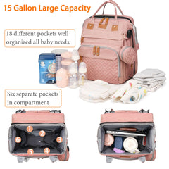 Astro alan 19-pocket diaper backpack pink keeps diapers, bottles, and clothes neatly organized.