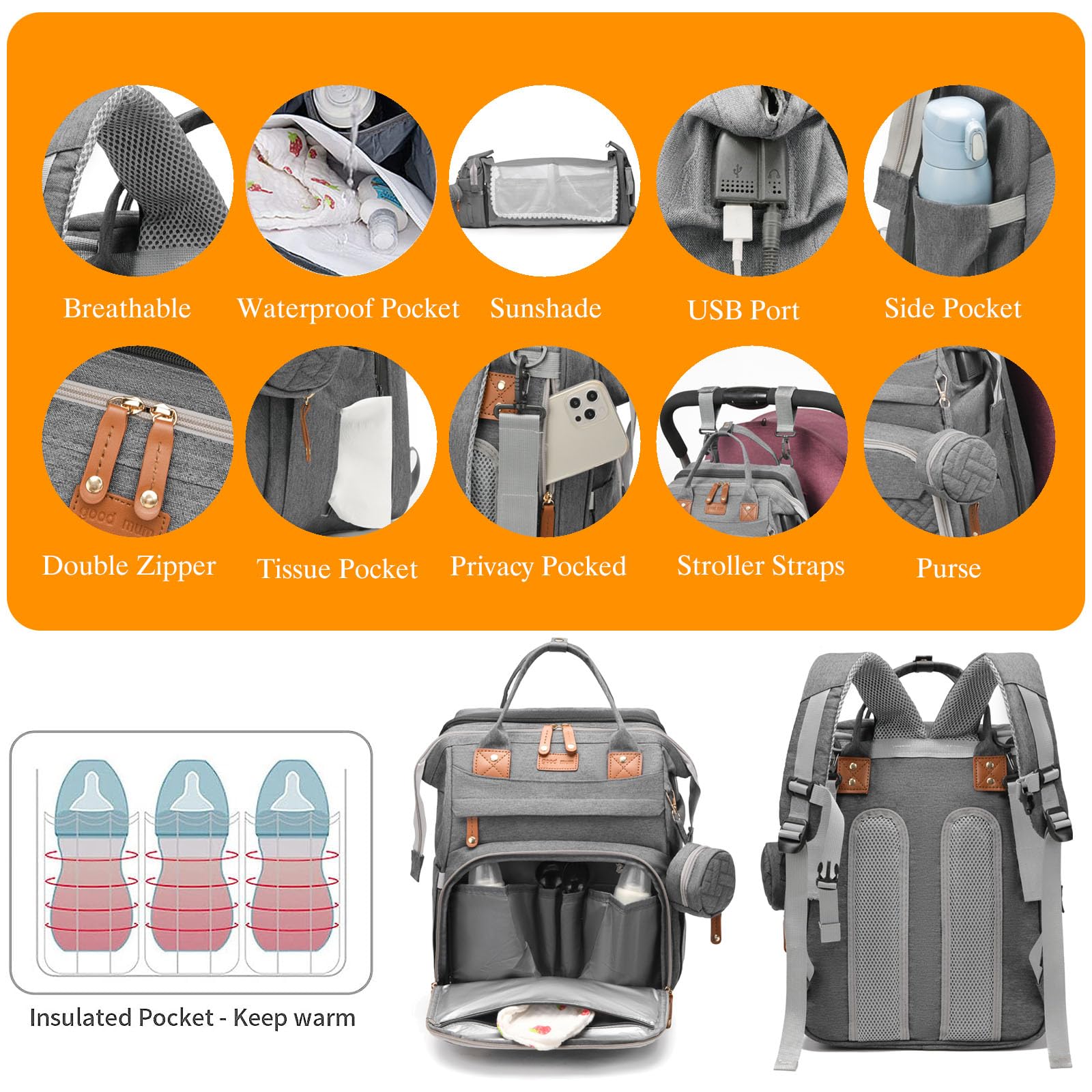 Astro alan diaper bag USB-port enables on-the-go device charging