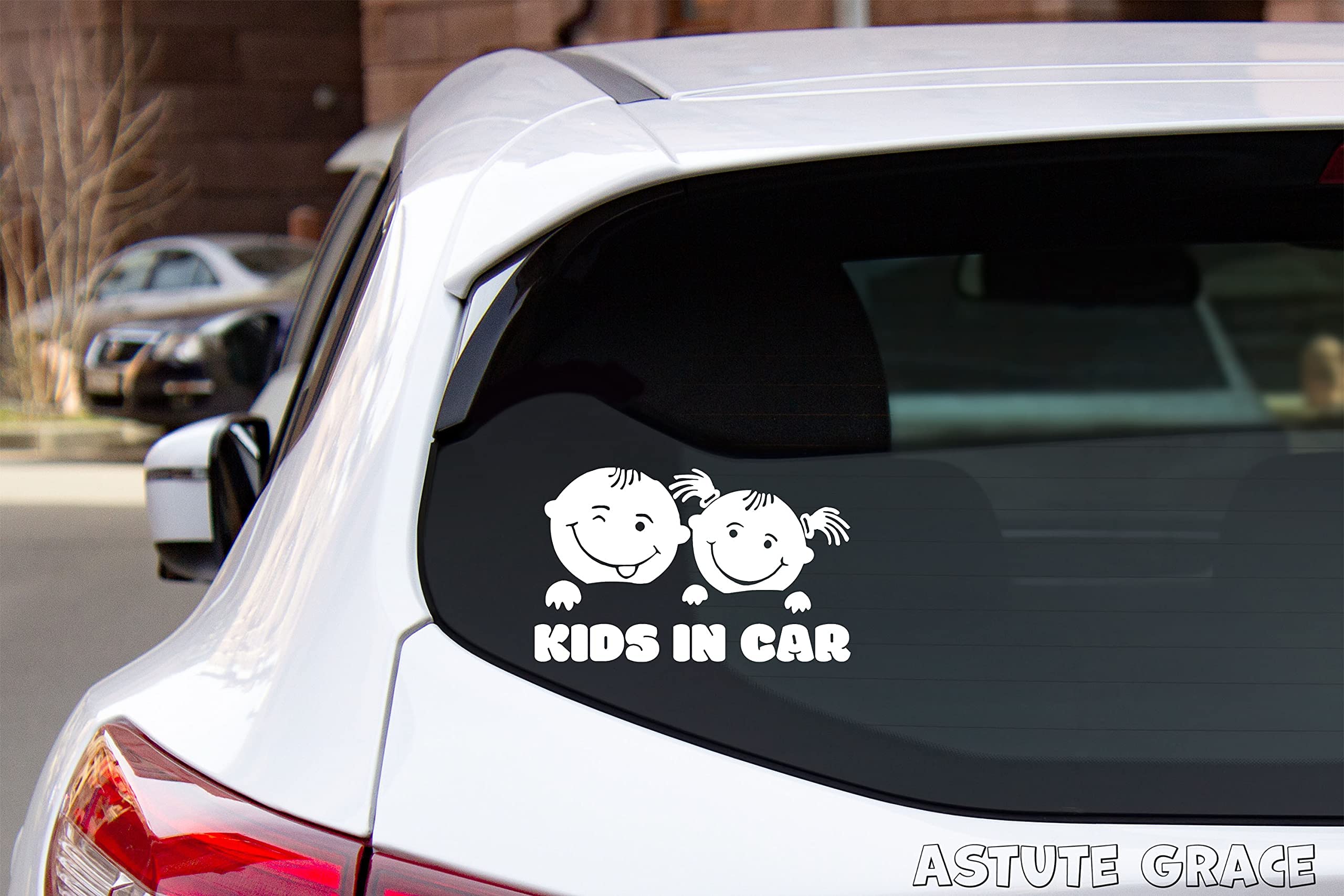 Astute Grace baby on board sticker car white 608 close-up vinyl shows premium finish and durability