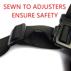 AT seat belt shoulder pads closeup shows soft padding for child comfort