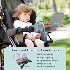 Atisek stroller snack tray with a dust cover protects snacks during outdoor trips.