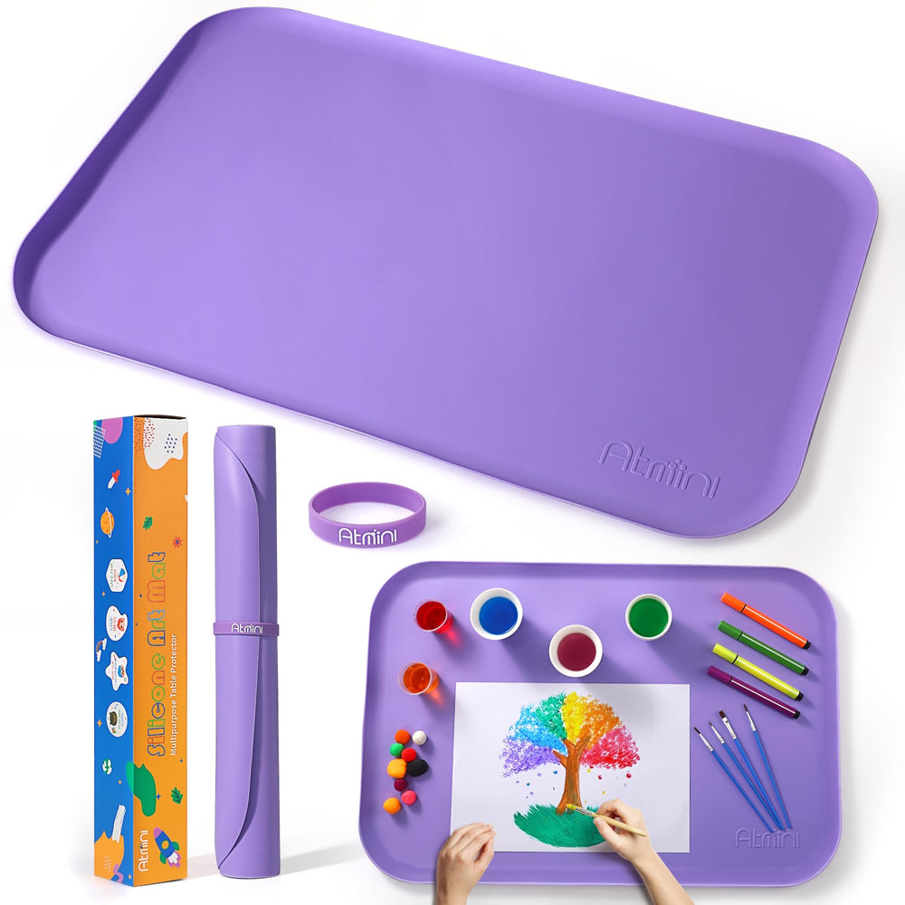 AtMini silicone art mat 24x16 purple lip keeps workspace contained
