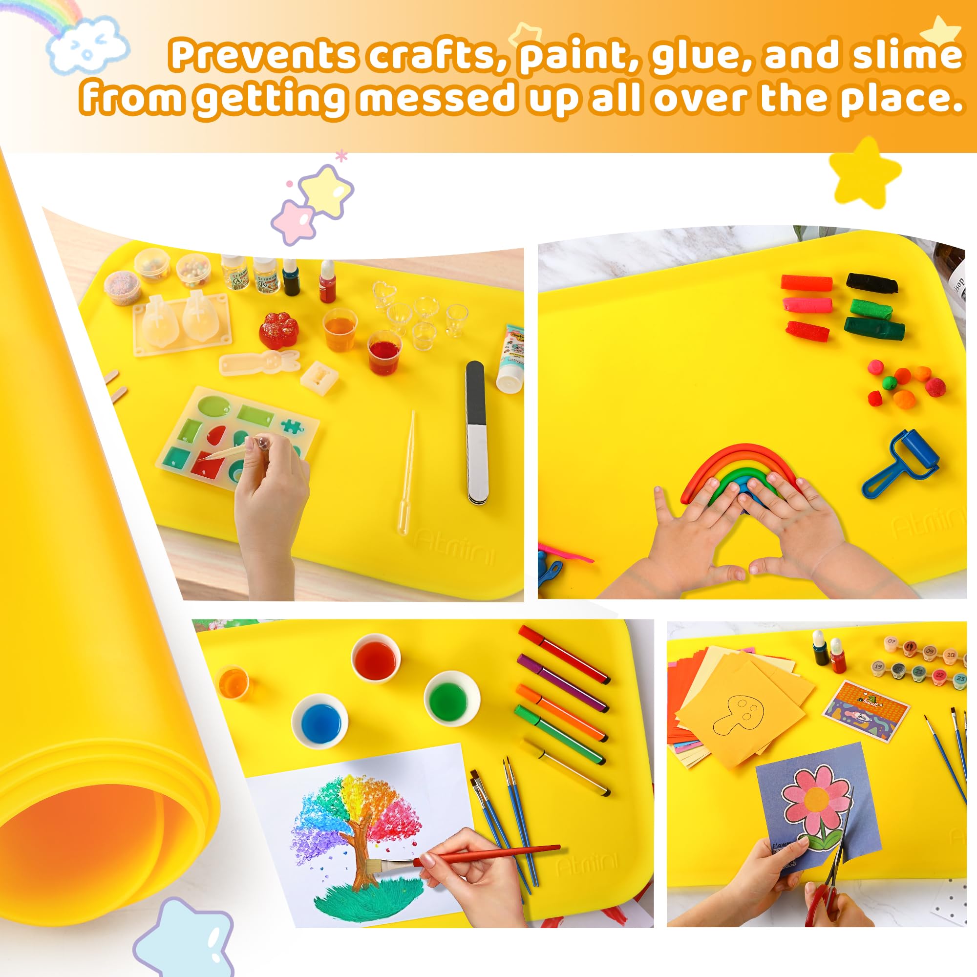 AtMini raised lip silicone mat prevents spills during painting and resin projects