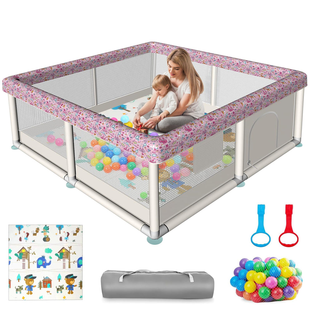 Atofter baby playpen 50x50 setup shows a safe, roomy play area for infants.