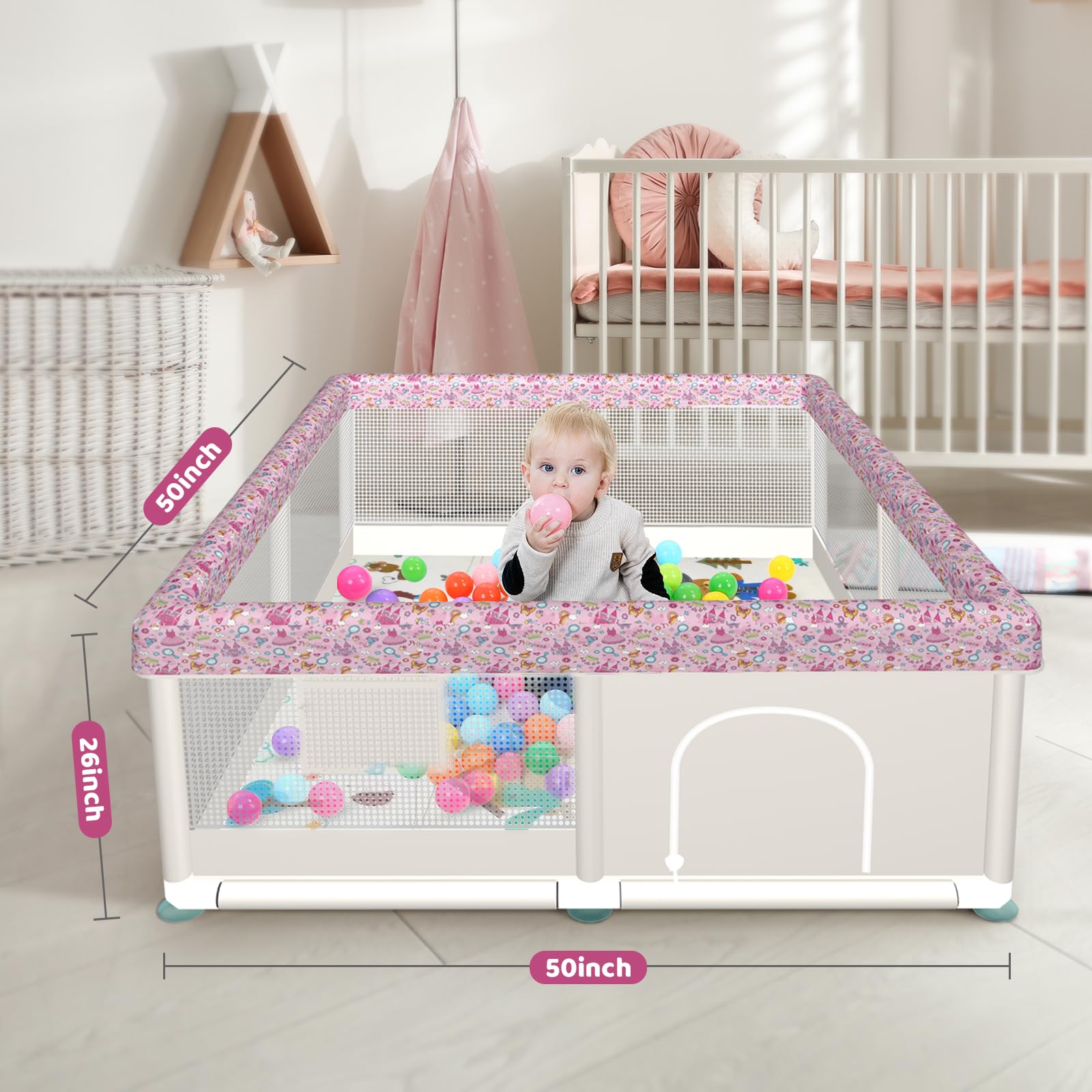 Atofter baby playpen interior with mat highlights soft surface for crawlers.
