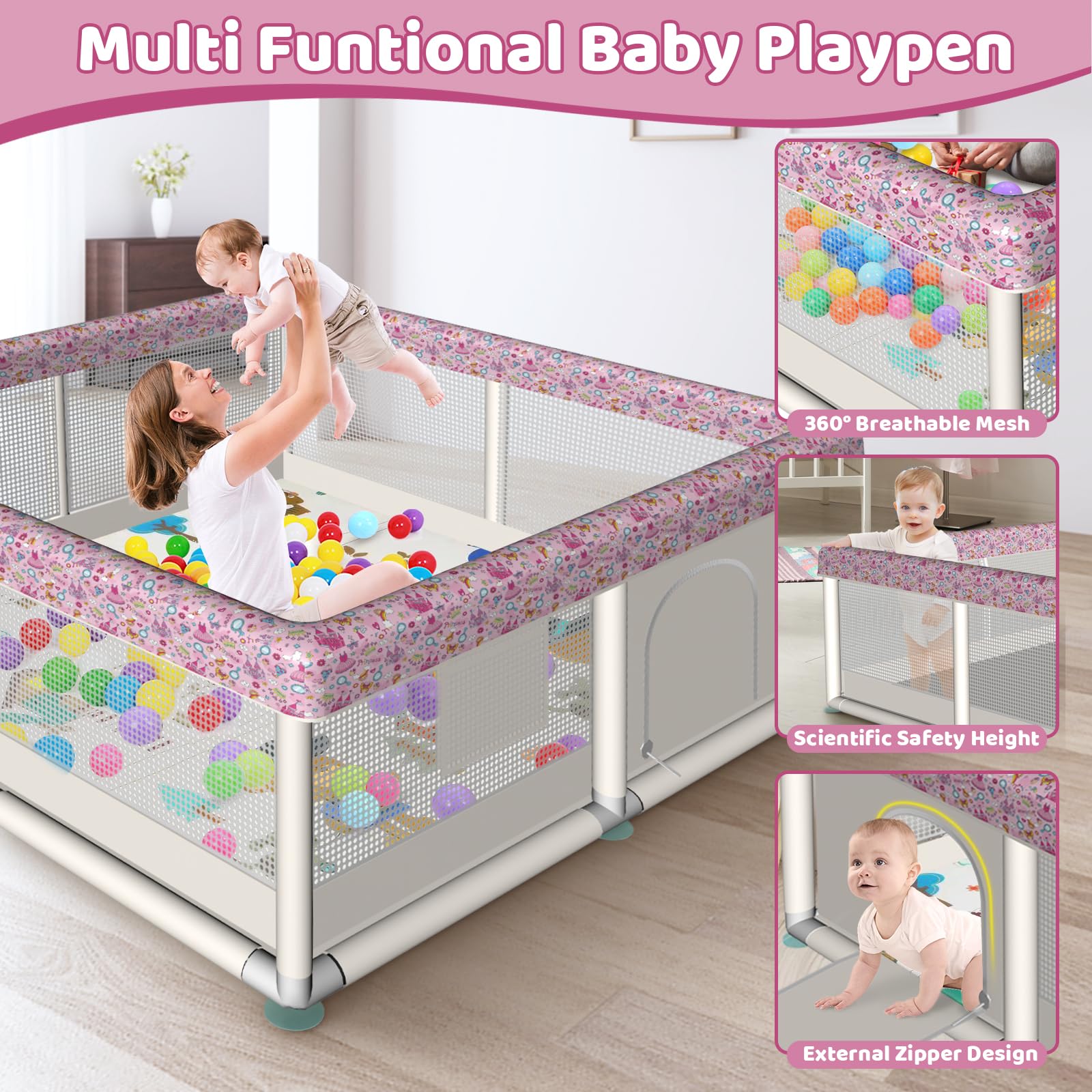 Atofter baby playpen soft walls promote secure exploration during curious sessions.