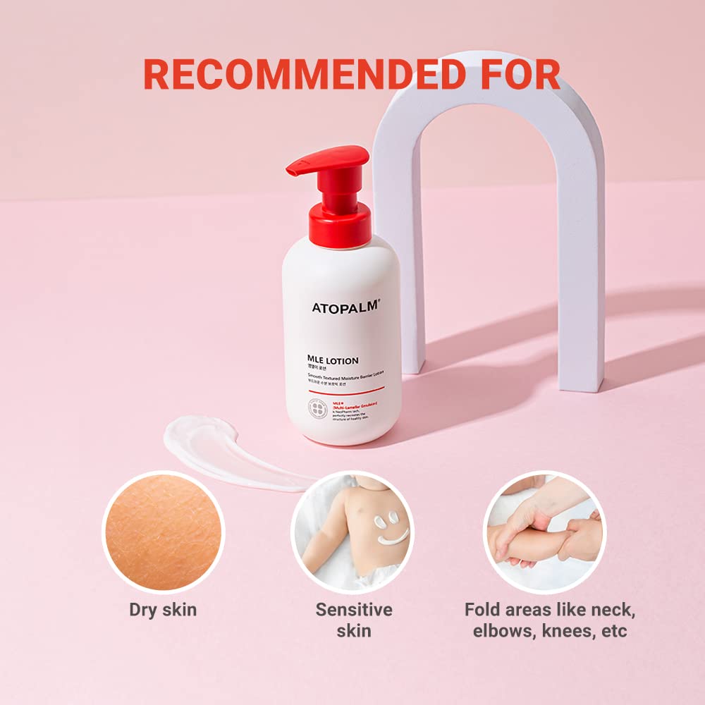 ATOPALM MLE Lotion family use in cozy bathroom scene.