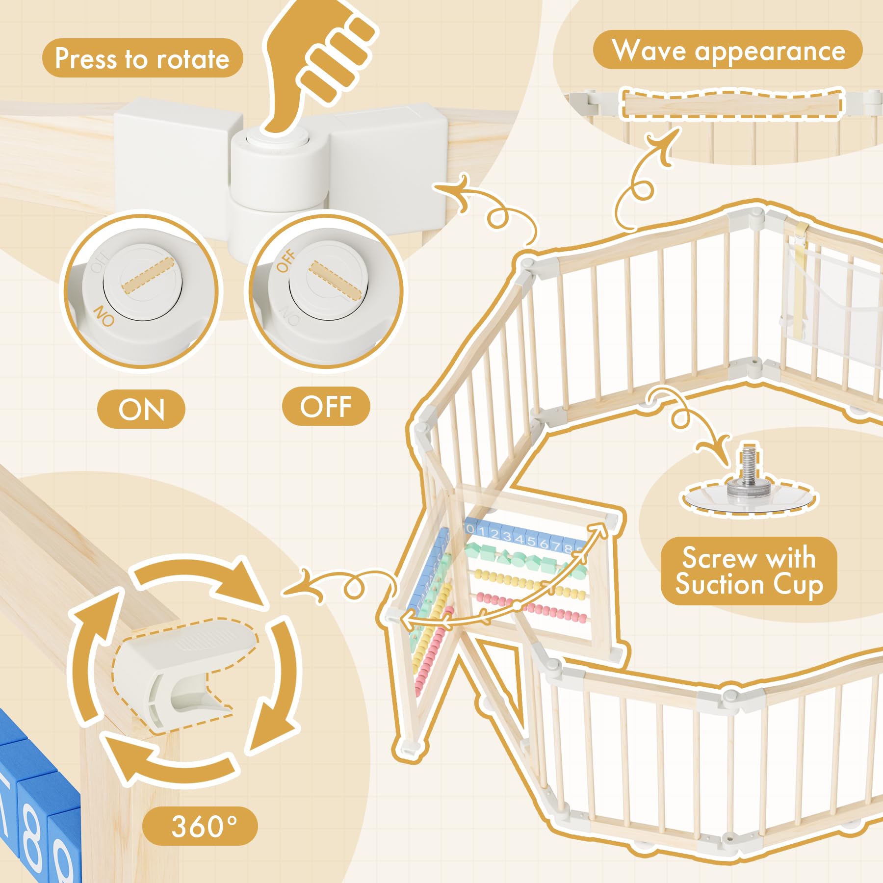 Atoping playpen built-in child lock provides stable, easy-to-control joining.