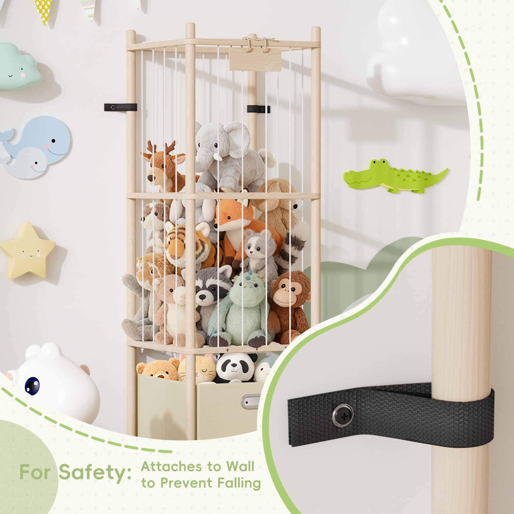 Atoping stuffed animal storage organizer anti-tip view highlights safety-conscious design.