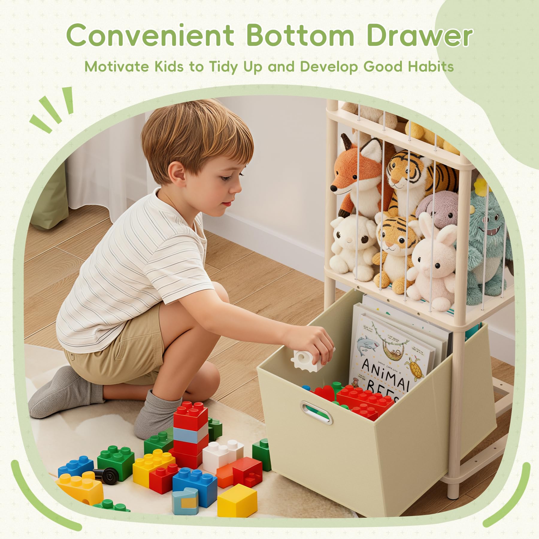 Atoping stuffed animal storage organizer corner-fit demonstrates space-saving corner design.
