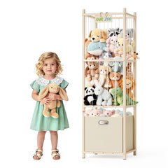 Atoping stuffed animal storage organizer front view highlights space-saving design for tidy toy rooms.