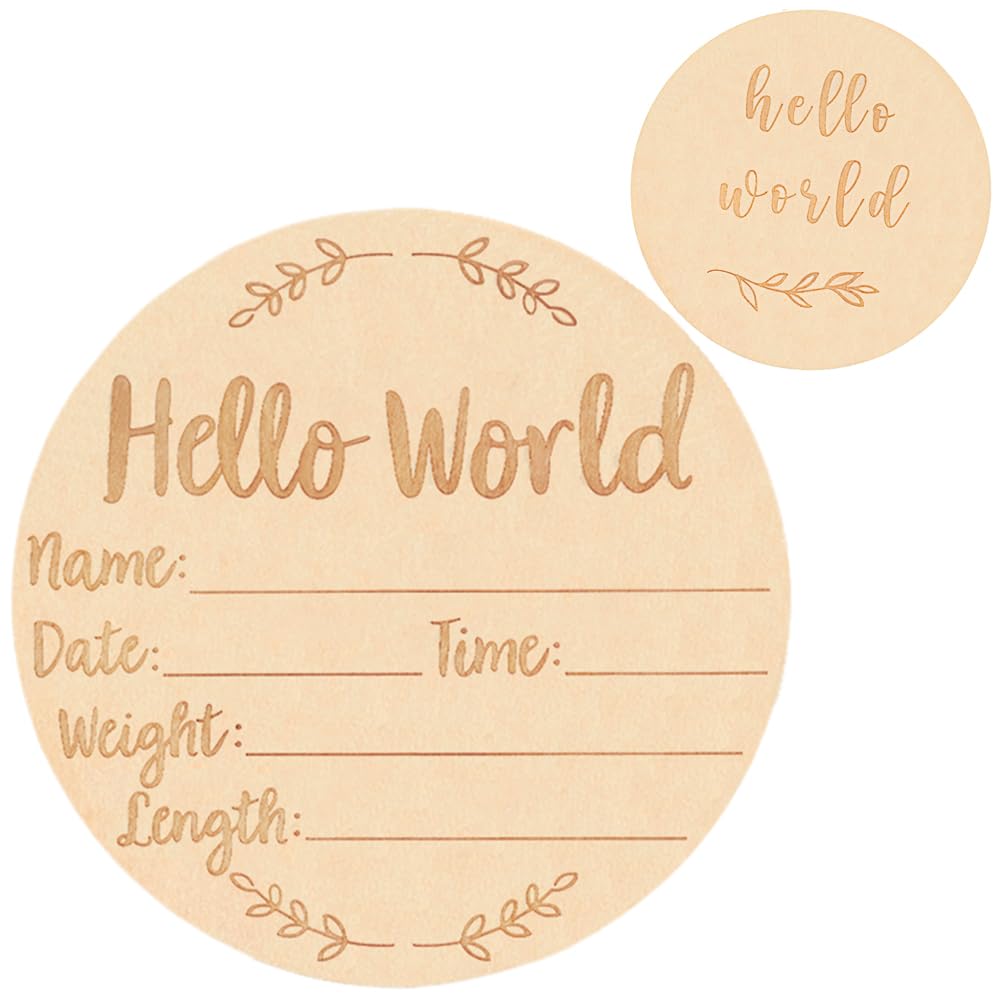 ATOPXiNG wooden baby announcement sign front side Hello World for adorable newborn photos