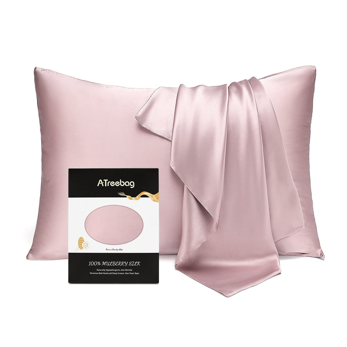 ATreebag pillowcase light plum close-up showing premium mulberry silk for silky skin and hair