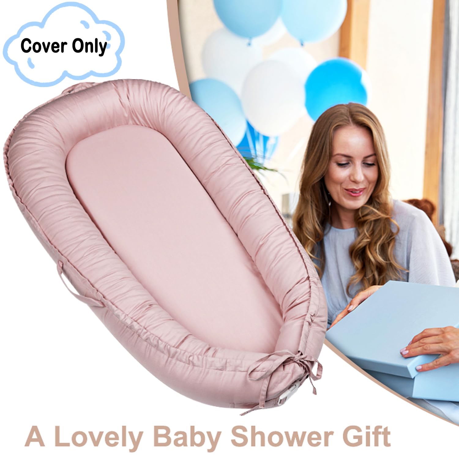 Atrooper baby lounger cover easy care label highlights machine washable convenience.
