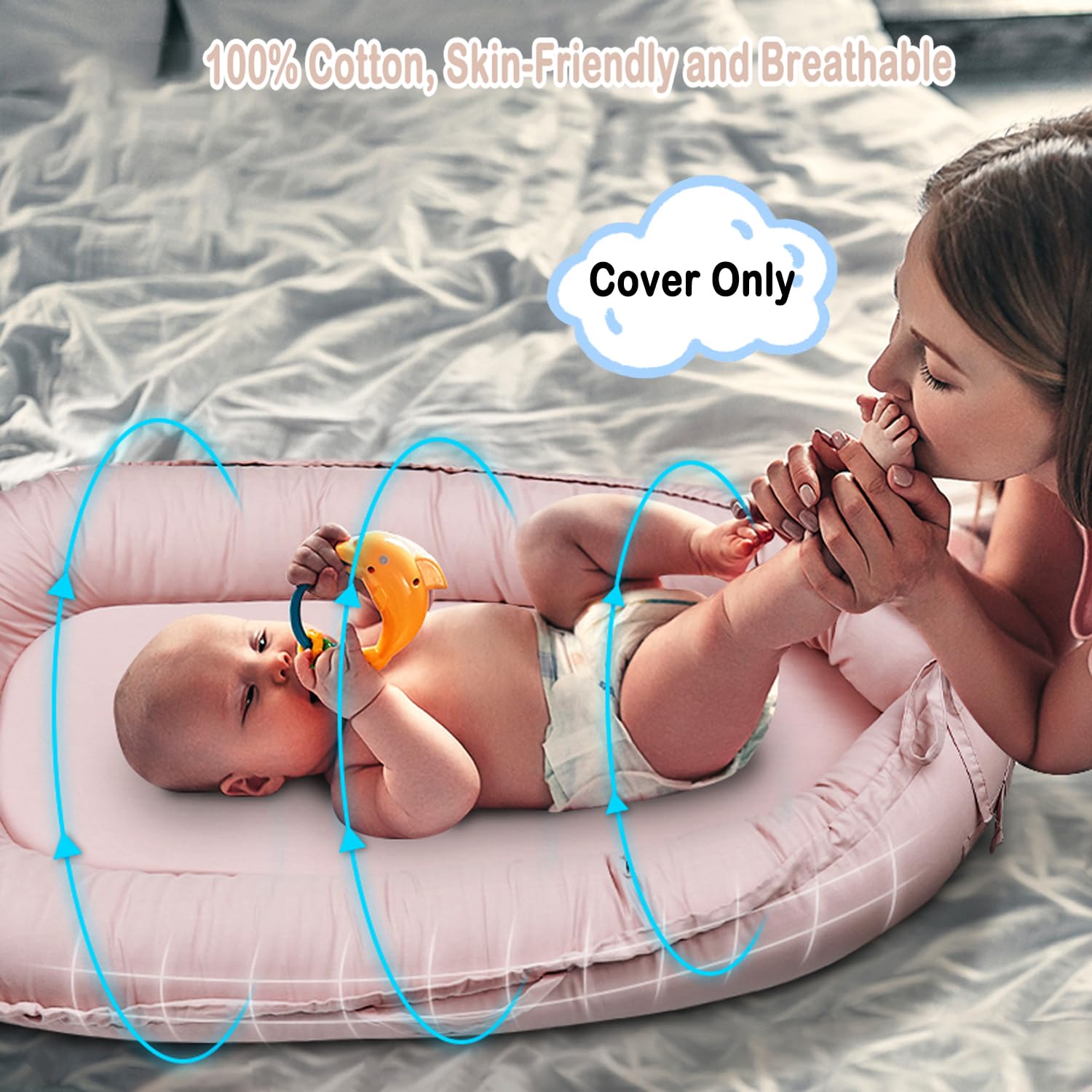 Atrooper baby lounger cover pattern side features a cute motif and fade resistant color.