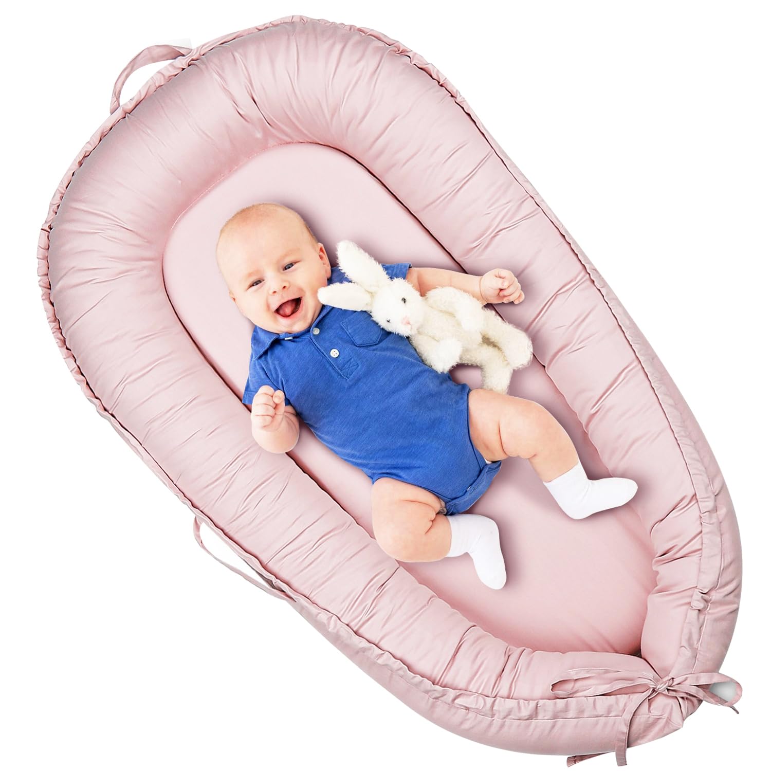 Atrooper baby lounger cover pink front view shows soft cotton for newborn comfort.