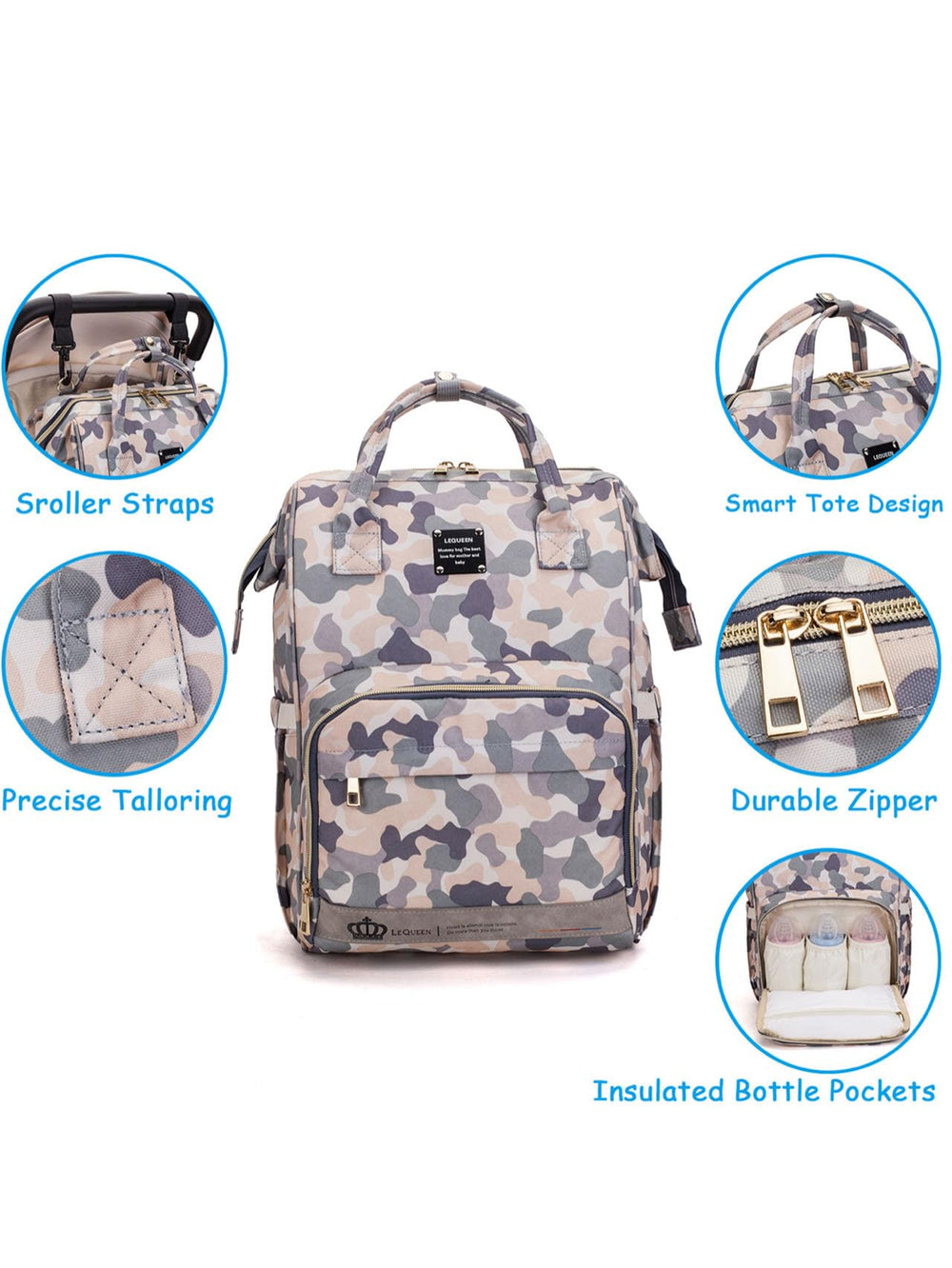 Atsabdas diaper bag with insulated pockets for bottles on the go