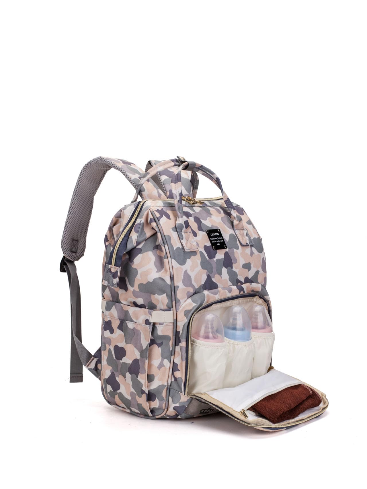 Atsabdas diaper bag includes stroller straps for hands-free outings