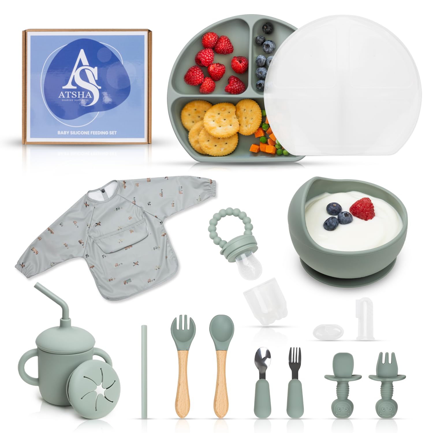 ATSHA silicone baby feeding plate offers durable, easy-to-clean surface for little meals