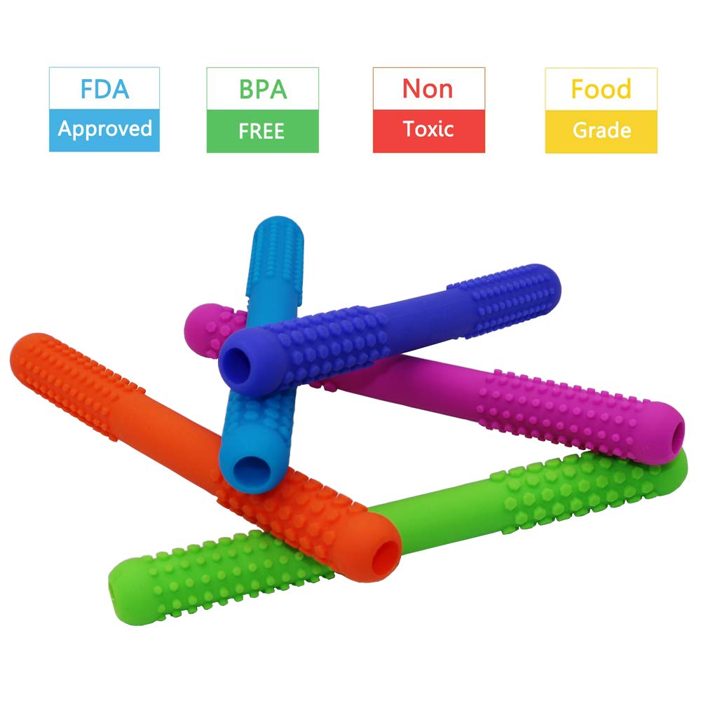 Atsky teething tubes with soft textures for tiny hands to hold.