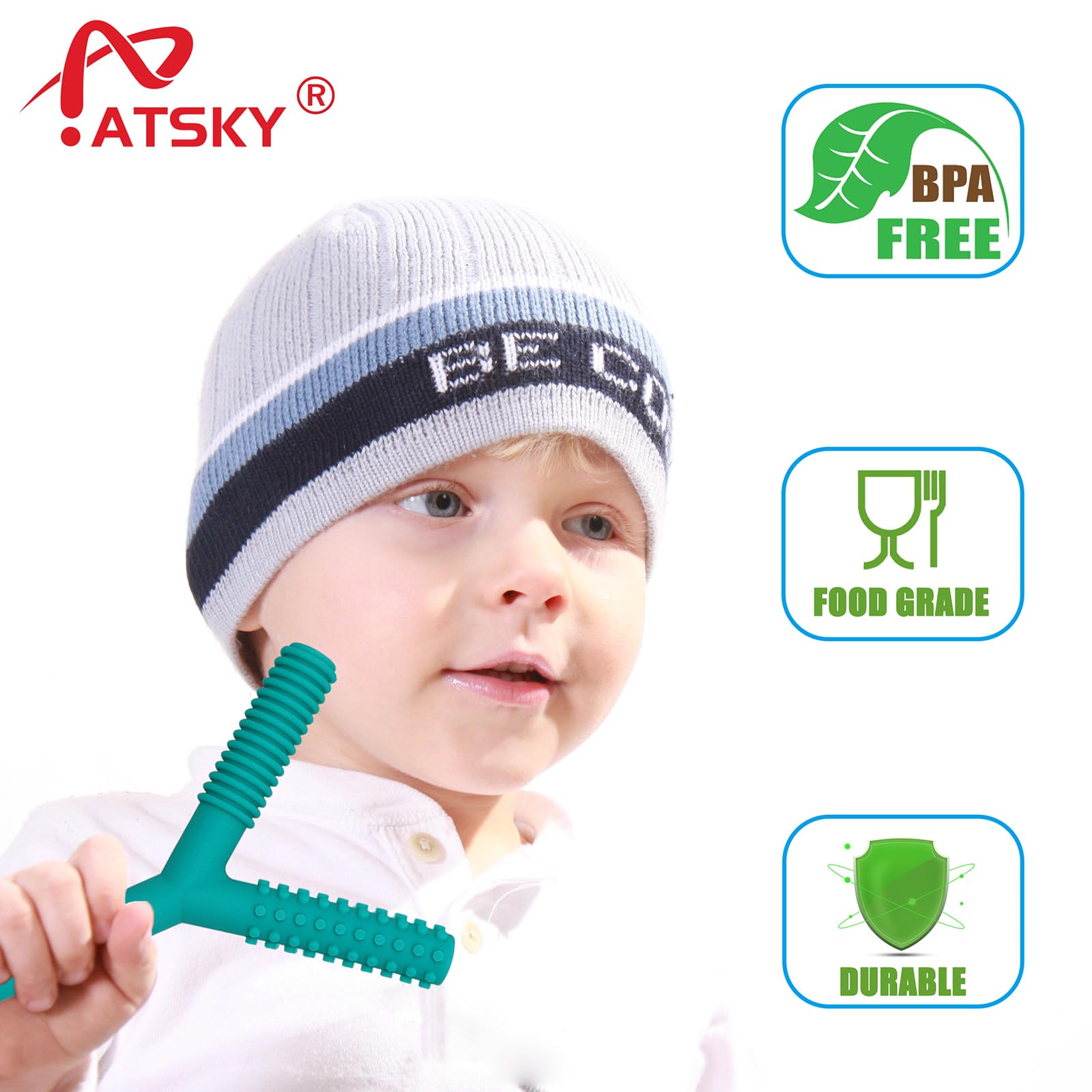 Atsky teething tubes texture-sides closeup showing varied surfaces.