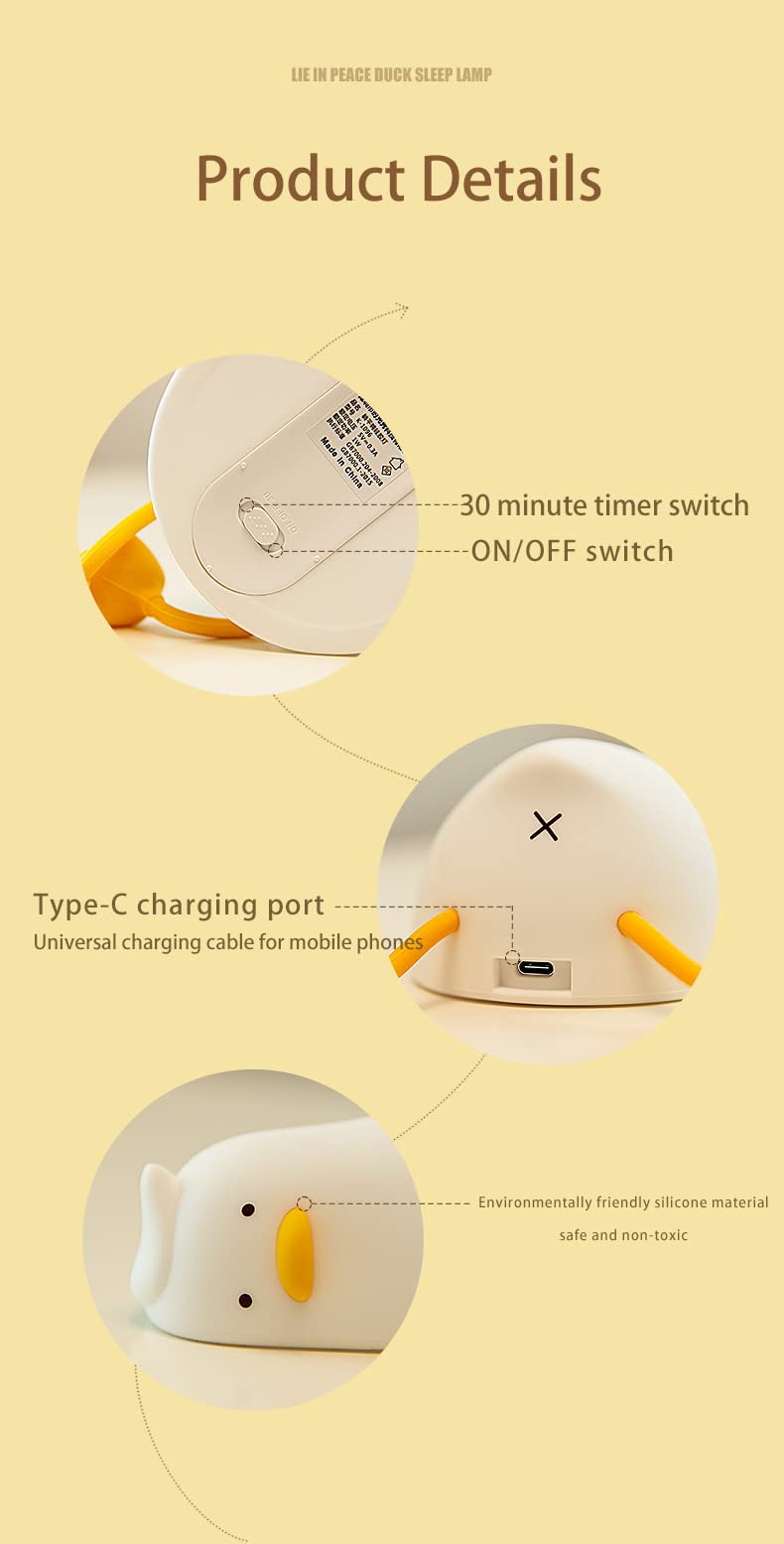 ATSUI Duck Night Light three brightness levels provide gentle or bright sleep support.