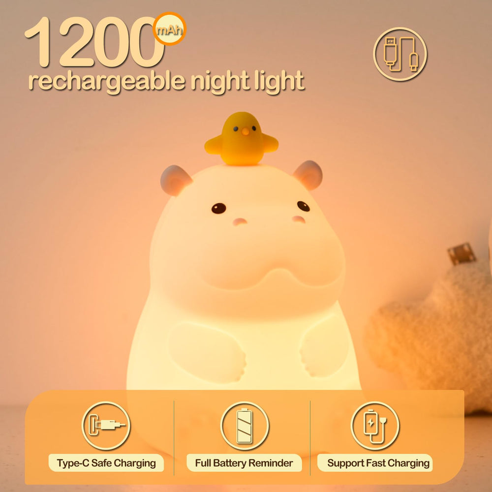 ATSUI Hippo Night Light nursery decor and playful stress-relief toy.