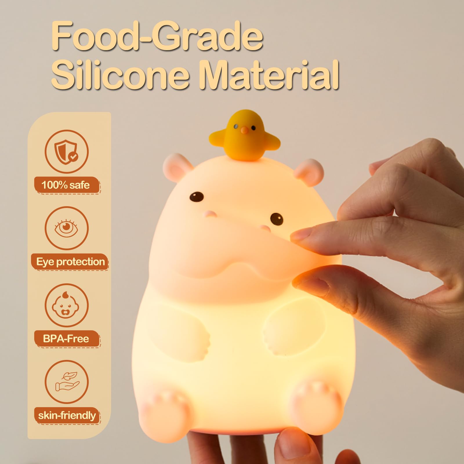 ATSUI Hippo Night Light soft warm glow supports bedtime routines.