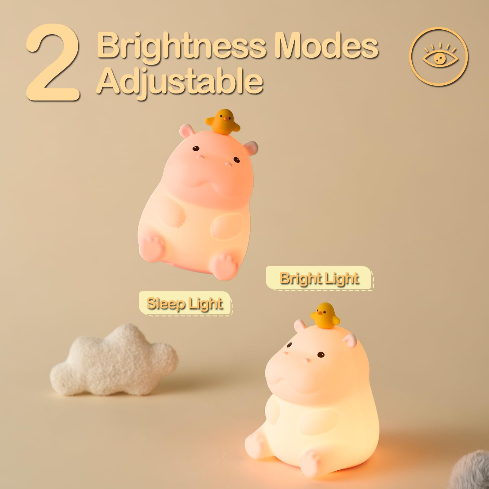 ATSUI Hippo Night Light USB-C charging enables portable power.