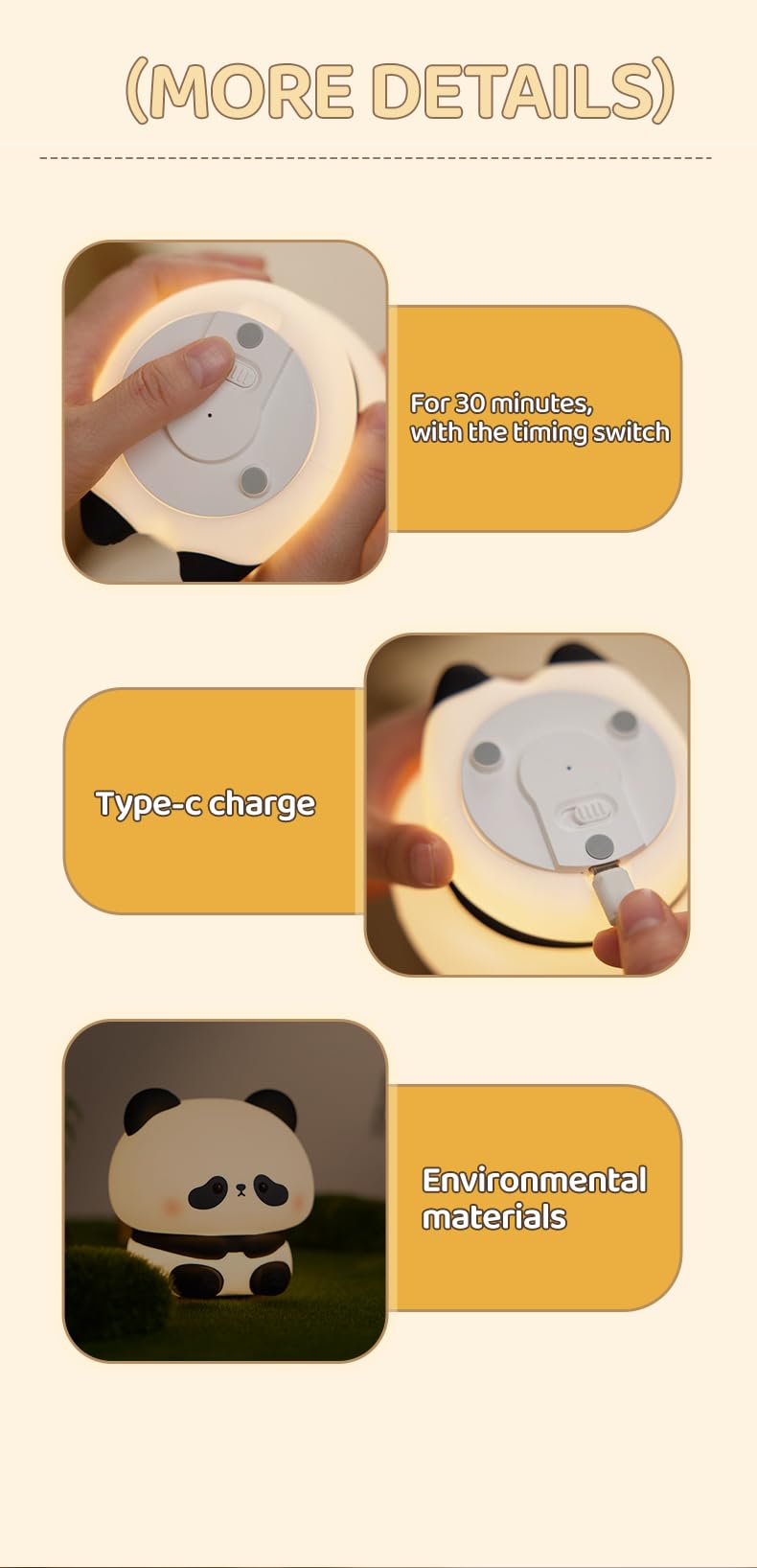 ATSUI Panda Night Light cozy room ambience for kids' bedtime
