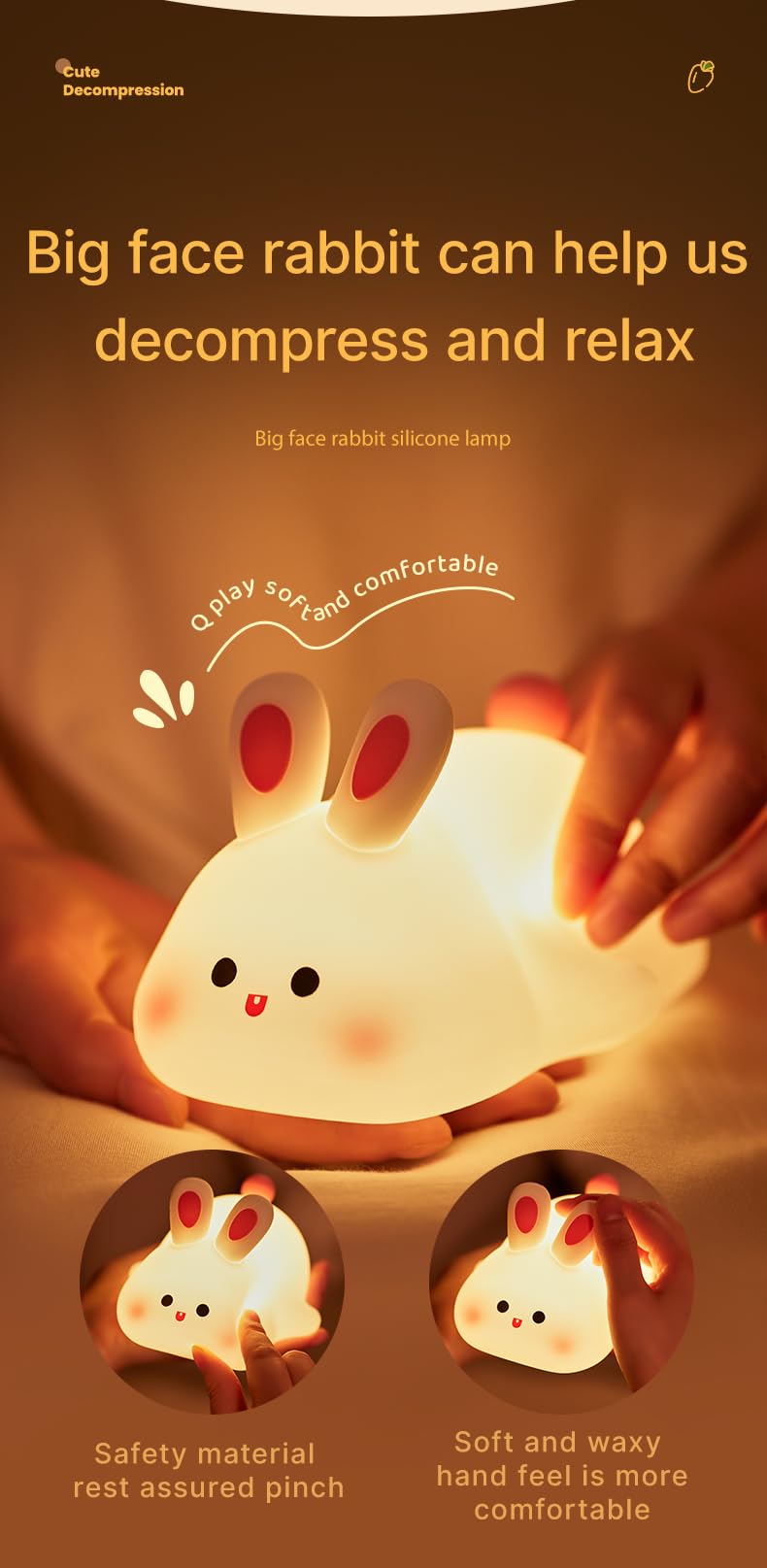 ATSUI Rabbit Night Light with 3-level brightness controls for flexible nighttime routines.