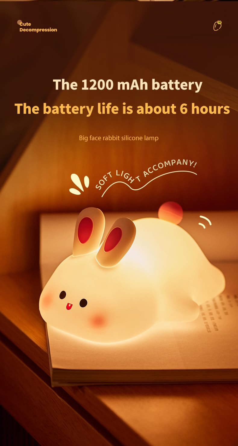 ATSUI Rabbit Night Light used as portable decor for desks and nurseries.