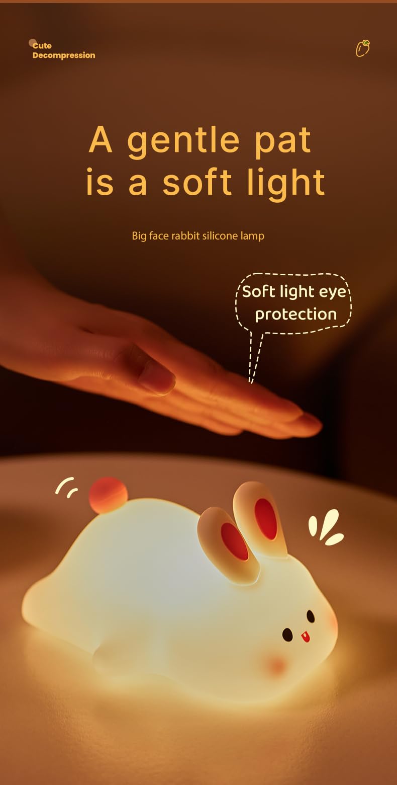 ATSUI Rabbit Night Light shows USB-C charging and a long-lasting battery.